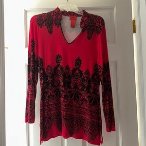 Women’s Large red and black detailed shirt with raised detailing.